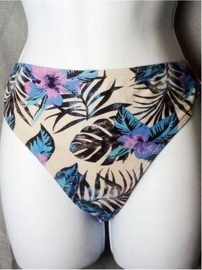 Venice Beach Bikini Bottoms Beige Blue Floral Size 12